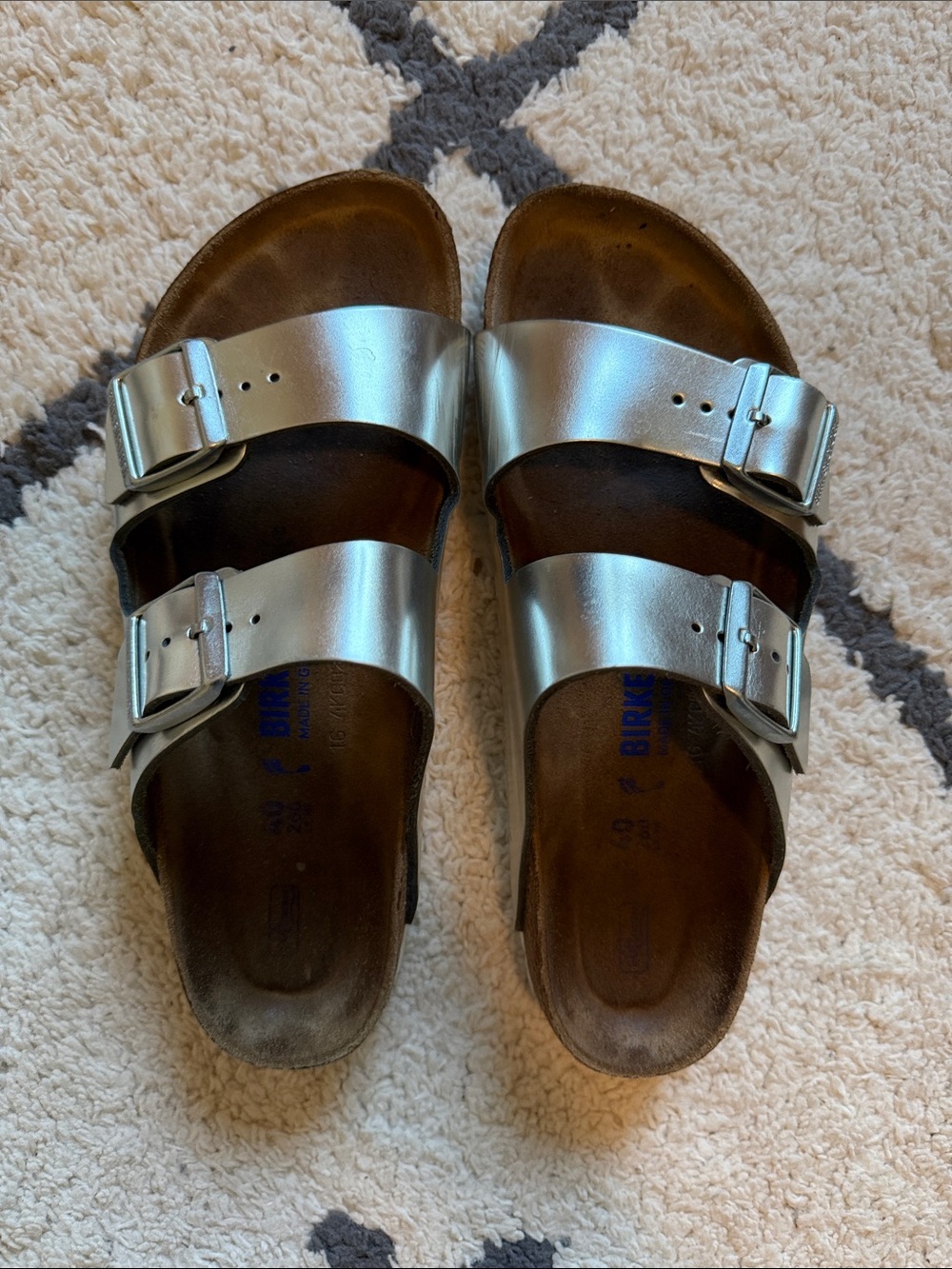 Birkenstock Silver Two-Strap Arizona Sandals
